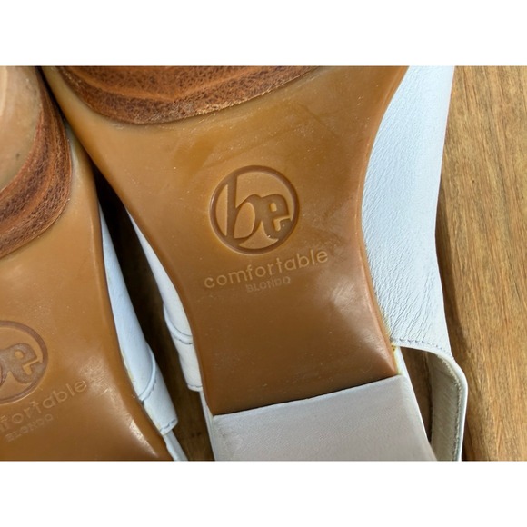 Vintage Y2K Be Comfortable Blonde White Buckle High Heels Peep Toe Straps 5M - Picture 7 of 8